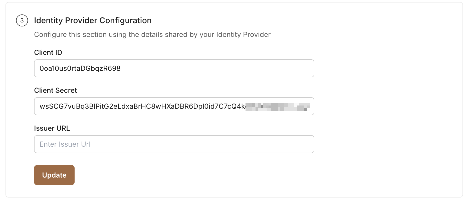 Add client credentials in SSO configuration portal