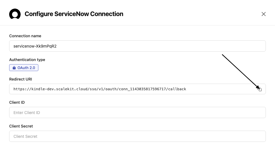 Configure ServiceNow Connection with redirect URI